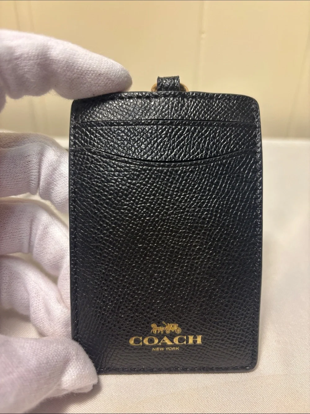 🏷️ NWT Coach ID Lanyard Badge Holder in Crossgrain Leather Black Gold